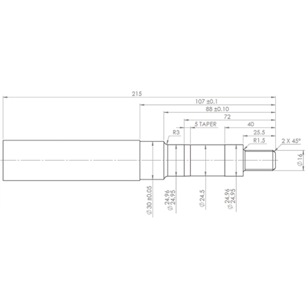 Stub Axle - 215mm long - 32mm Diameter - For 25mm Bearing_2